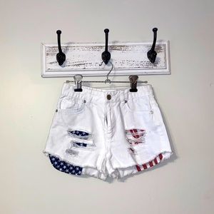 White American flag jean shorts